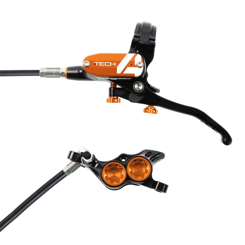Hope Tech 4 E4 Disc Brake - Rear - Left Lever - Black - Orange - Black 1700mm