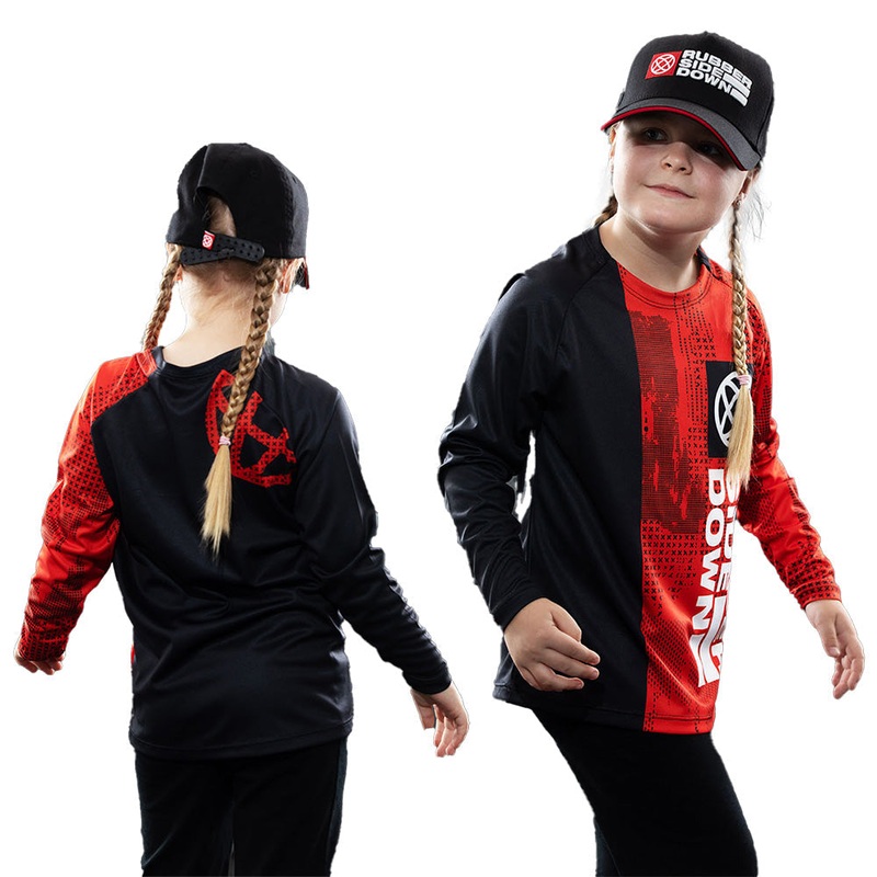 Rubber Side Down Youth Matrix Long Sleeve Jersey - Youth 10 - Red