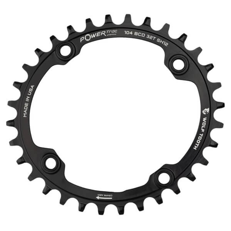 Wolf Tooth 4 Bolt Alloy Drop-Stop Chainring - 104 BCD - Oval - Black - 34T
