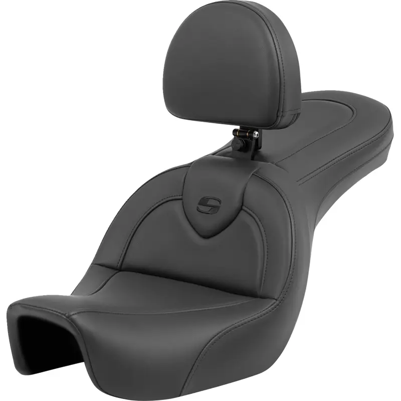 SADDLEMEN Roadsofa Seat - with Backrest - Black/Black Stitching - FXD '06-'17 806-04-187BR
