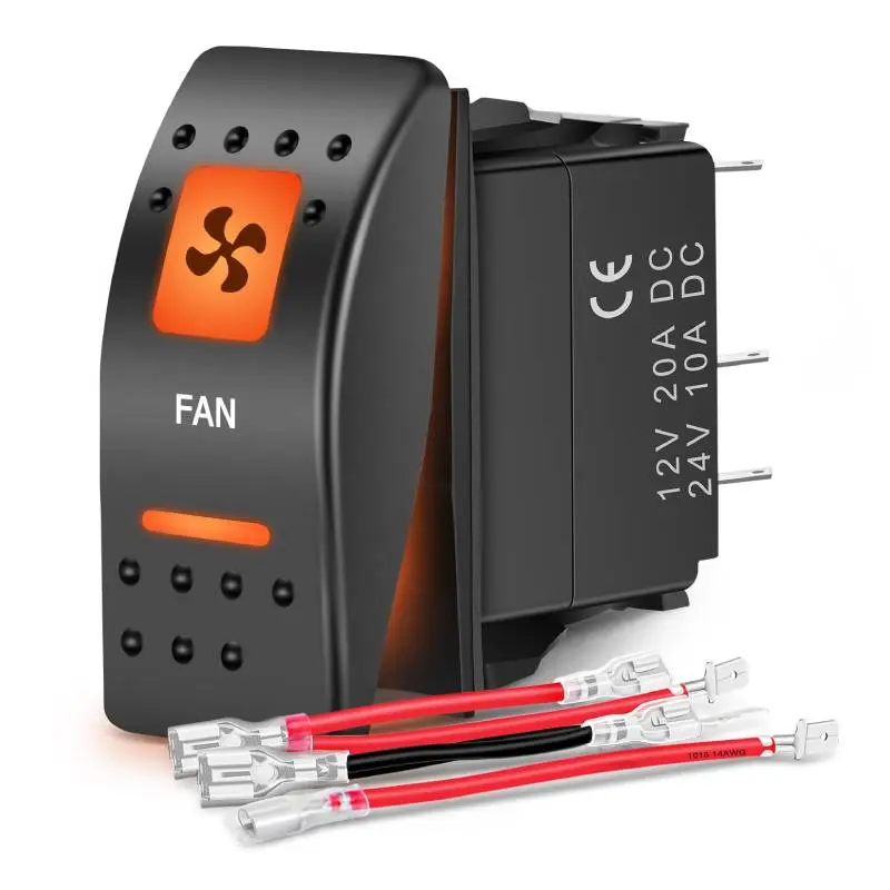 5Pin SPST On/Off UTV Fan Rocker Switch Orange Backlit