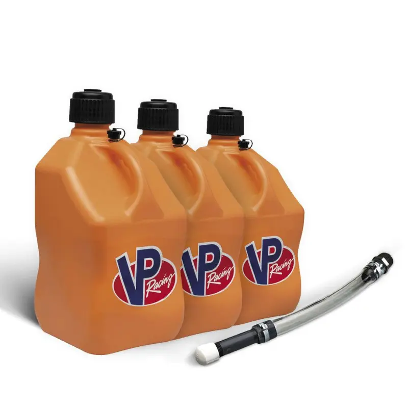 VP Racing 3 Pack Orange 5.5 Gallon Square Utility Jugs + Deluxe Fill Hose