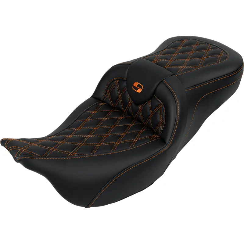 SADDLEMEN Roadsofa* Seat - with Backrest - Orange Stitch - FL '08-'23 808-07B-182B3