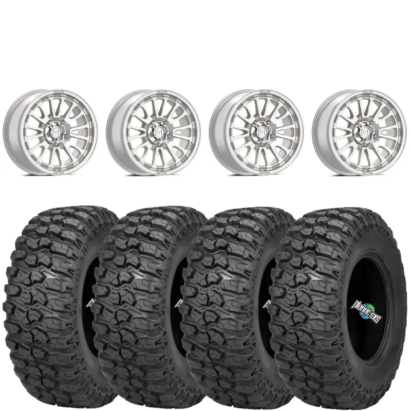Valor Offroad V14 5/4.5 Raw Machined wheels mounted on Sedona Trail Saw 2.0