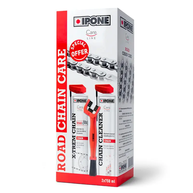 Road Chain Care Kit - 750ml Cleaner/ 750ml Lube/ Brush IPONE. DG ^ (800736)