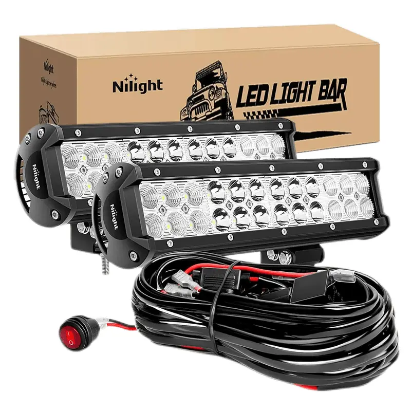 12 Inch 72W Double Row Spot Flood Led Light Bars (Pair) | 10FT Wire 3Pin Switch