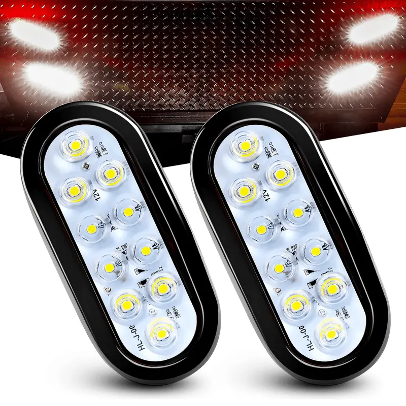 6 Inch Oval White LED Trailer Tail Lights (Pair)