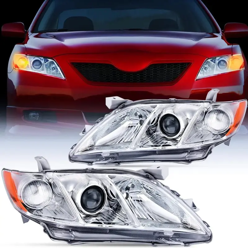 2007 2008 2009 Toyota Camry Headlight Assembly Chrome Case Amber Reflector