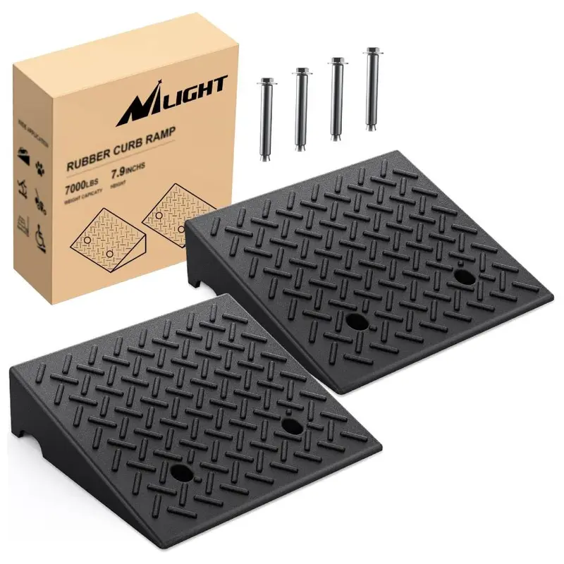 7.9 Inch 7000lbs Load Capacity Rise Height Heavy Duty Rubber Curb Ramp (Pair)