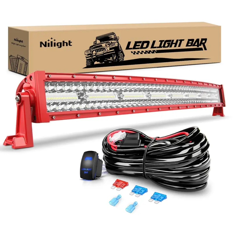 33 Inch 420W Triple Row Red Case Spot Flood LED Light Bar | 16AWG Wire 3Pin Switch