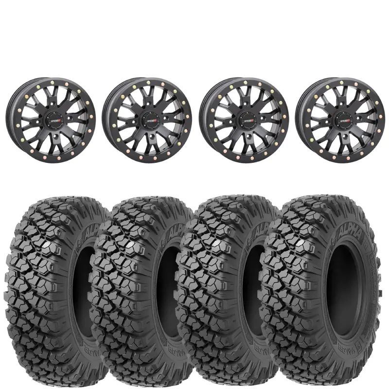 System 3 SB4 4/156 Matte Black mounted on Valor Offroad Alpha tires